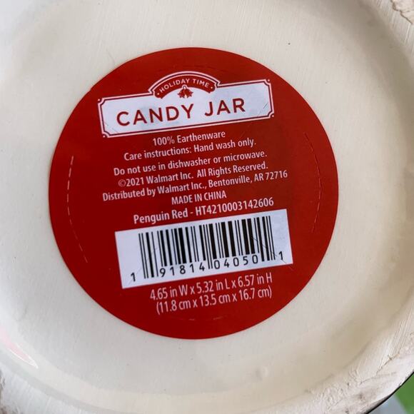 Hand Painted Penguin Christmas Candy Jar - Picture 5 of 5